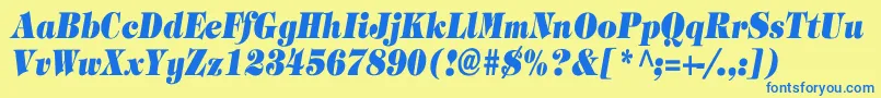TimpaniHeavyItalicCn-fontti – siniset fontit keltaisella taustalla
