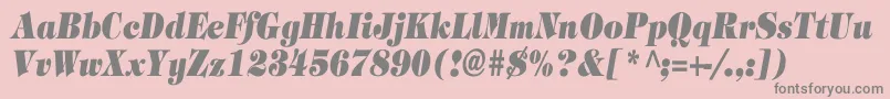TimpaniHeavyItalicCn-fontti – harmaat kirjasimet vaaleanpunaisella taustalla