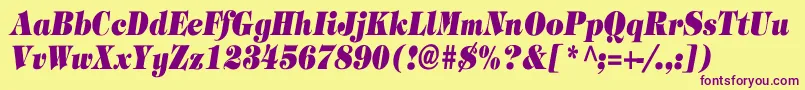 フォントTimpaniHeavyItalicCn – 紫色のフォント、黄色の背景