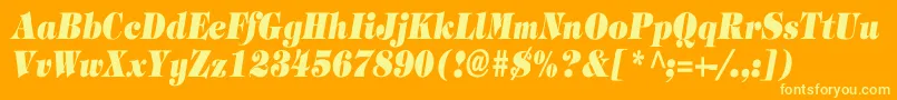 Шрифт TimpaniHeavyItalicCn – жёлтые шрифты на оранжевом фоне
