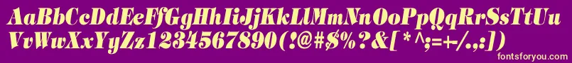 TimpaniHeavyItalicCn-Schriftart – Gelbe Schriften auf violettem Hintergrund