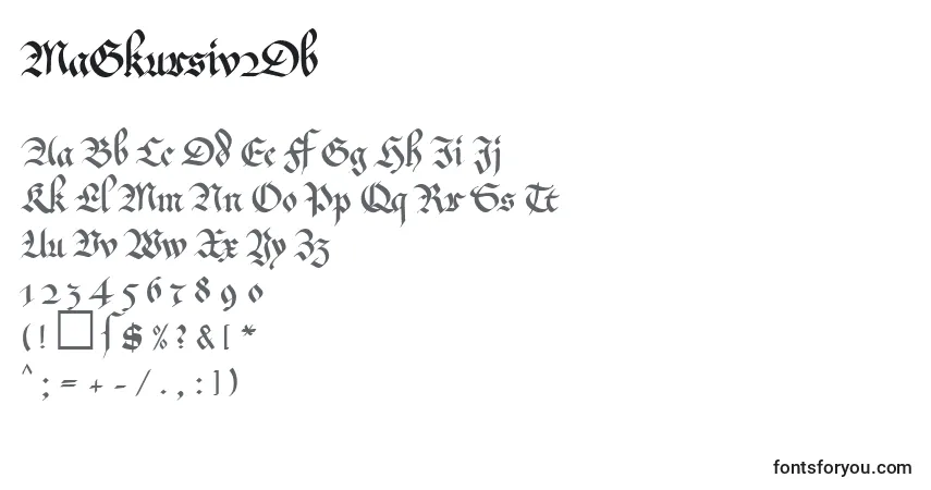 Czcionka MaGkursiv2Db – alfabet, cyfry, specjalne znaki