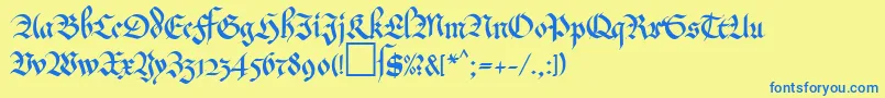 フォントMaGkursiv2Db – 青い文字が黄色の背景にあります。