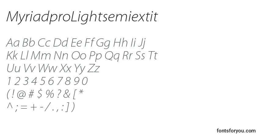 Fuente MyriadproLightsemiextit - alfabeto, números, caracteres especiales