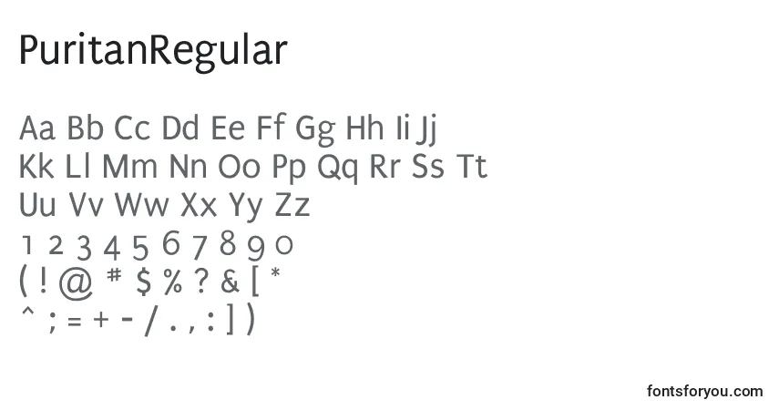 A fonte PuritanRegular – alfabeto, números, caracteres especiais