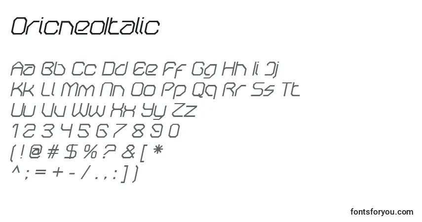 A fonte OricneoItalic – alfabeto, números, caracteres especiais