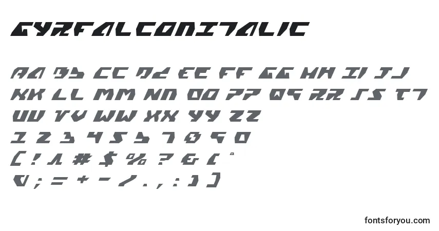 Шрифт GyrfalconItalic – алфавит, цифры, специальные символы