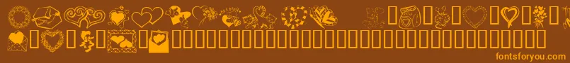 Kr Kats Got A New Valentine-Schriftart – Orangefarbene Schriften auf braunem Hintergrund
