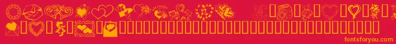 Kr Kats Got A New Valentine-Schriftart – Orangefarbene Schriften auf rotem Hintergrund