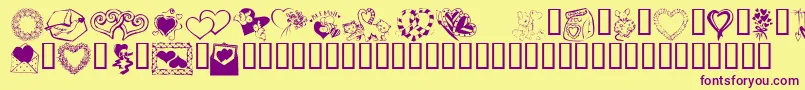 Шрифт Kr Kats Got A New Valentine – фиолетовые шрифты на жёлтом фоне