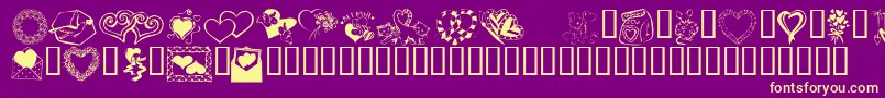 Kr Kats Got A New Valentine-Schriftart – Gelbe Schriften auf violettem Hintergrund