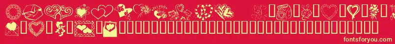 Kr Kats Got A New Valentine-Schriftart – Gelbe Schriften auf rotem Hintergrund