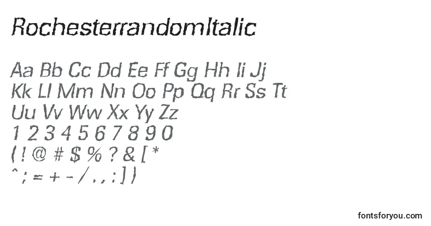 Schriftart RochesterrandomItalic – Alphabet, Zahlen, spezielle Symbole