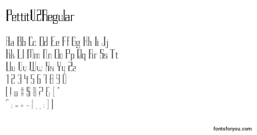 Czcionka PettitV.2Regular – alfabet, cyfry, specjalne znaki