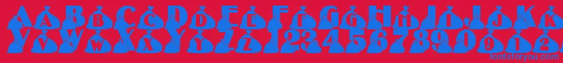 LmsRubbish-Schriftart – Blaue Schriften auf rotem Hintergrund