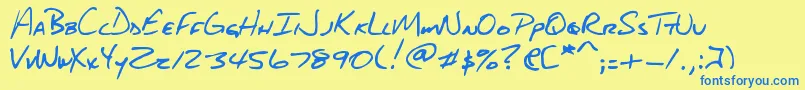DjbAboutABoy-Schriftart – Blaue Schriften auf gelbem Hintergrund