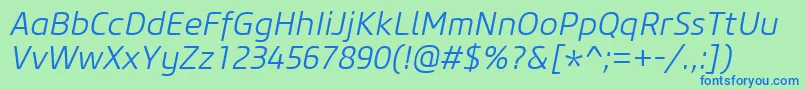 フォントCoreSansM35LightItalic – 青い文字は緑の背景です。