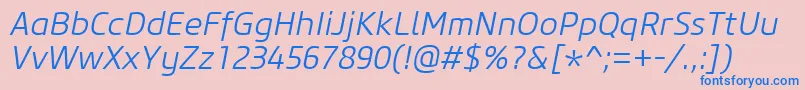 CoreSansM35LightItalicフォントについての詳細 フォントCoreSansM35LightItalic – ピンクの背景に青い文字