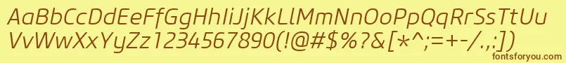 Шрифт CoreSansM35LightItalic – коричневые шрифты на жёлтом фоне