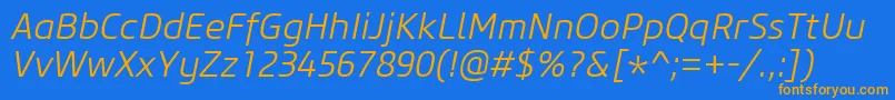 CoreSansM35LightItalic Font – Orange Fonts on Blue Background