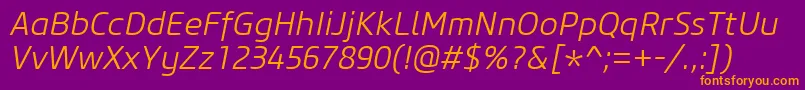 CoreSansM35LightItalic Font – Orange Fonts on Purple Background