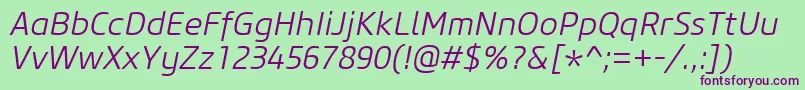 CoreSansM35LightItalic Font – Purple Fonts on Green Background