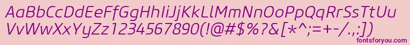 CoreSansM35LightItalicフォントについての詳細 フォントCoreSansM35LightItalic – ピンクの背景に紫のフォント