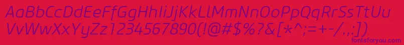 フォントCoreSansM35LightItalic – 赤い背景に紫のフォント
