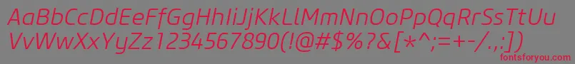 フォントCoreSansM35LightItalic – 赤い文字の灰色の背景