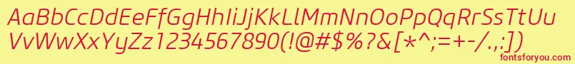 フォントCoreSansM35LightItalic – 赤い文字の黄色い背景