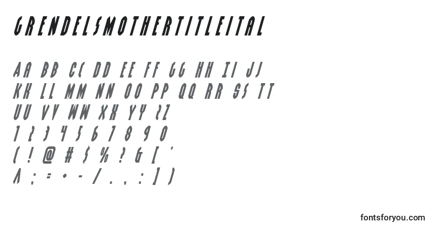 Czcionka Grendelsmothertitleital – alfabet, cyfry, specjalne znaki