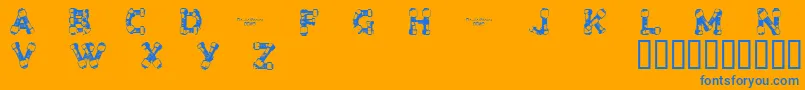 CfboltandnutsRegular-Schriftart – Blaue Schriften auf orangefarbenem Hintergrund