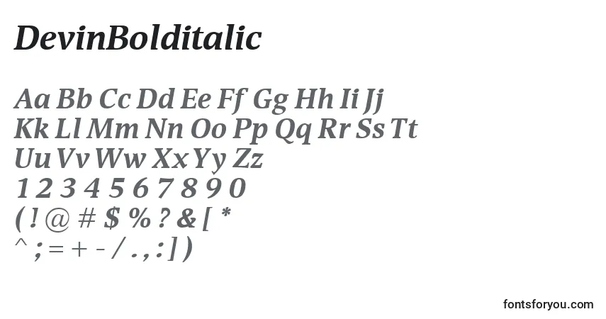 Czcionka DevinBolditalic – alfabet, cyfry, specjalne znaki