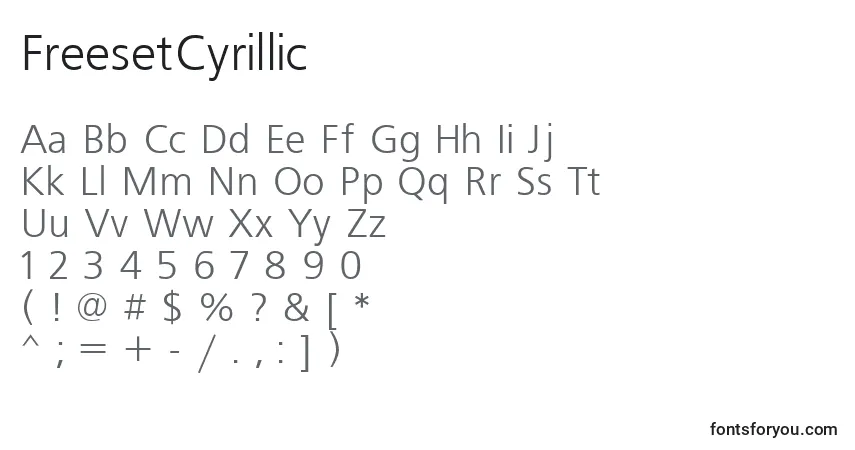 A fonte FreesetCyrillic – alfabeto, números, caracteres especiais