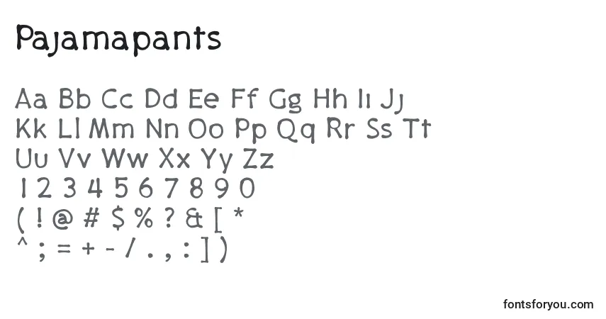 Pajamapants-fontti – aakkoset, numerot, erikoismerkit
