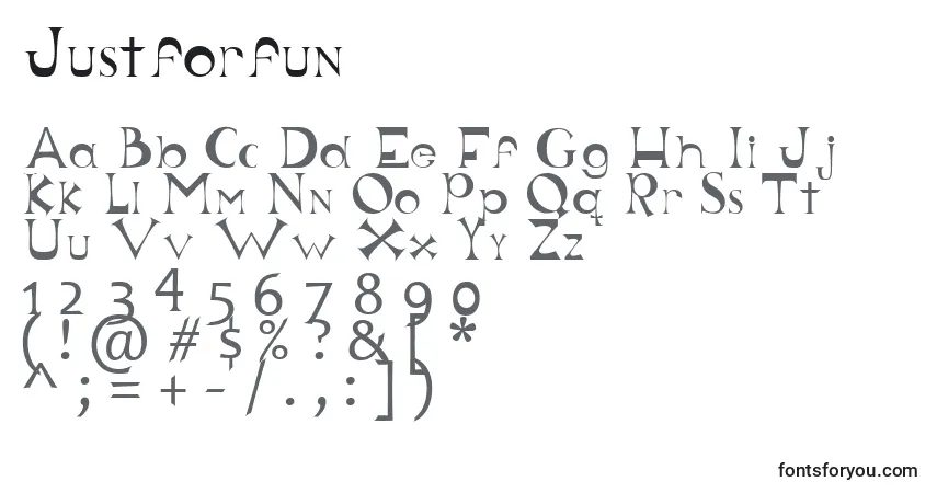 Justforfun-fontti – aakkoset, numerot, erikoismerkit