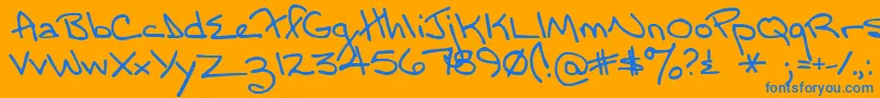 MomsFont-Schriftart – Blaue Schriften auf orangefarbenem Hintergrund