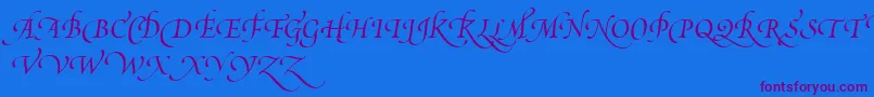 PoeticaSuppSwashCapitalsIii-Schriftart – Violette Schriften auf blauem Hintergrund