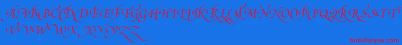 PoeticaSuppSwashCapitalsIii-Schriftart – Rote Schriften auf blauem Hintergrund