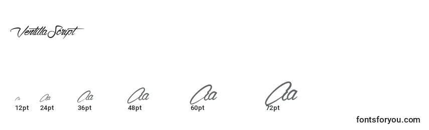 sizes of ventillascript font, ventillascript sizes