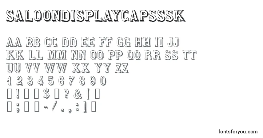 A fonte Saloondisplaycapsssk – alfabeto, números, caracteres especiais