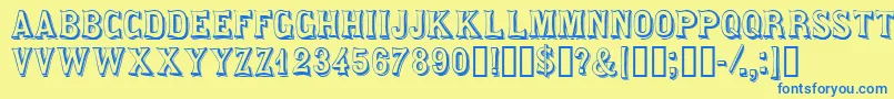 Fonte Saloondisplaycapsssk – fontes azuis em um fundo amarelo