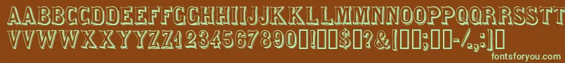 フォントSaloondisplaycapsssk – 緑色の文字が茶色の背景にあります。