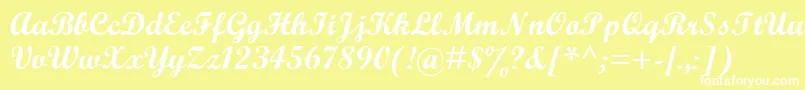 ScriptBoldMt-Schriftart – Weiße Schriften auf gelbem Hintergrund