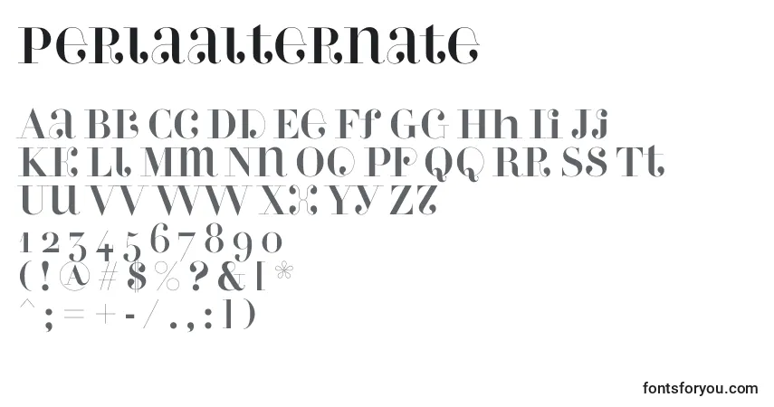 Czcionka Perlaalternate – alfabet, cyfry, specjalne znaki