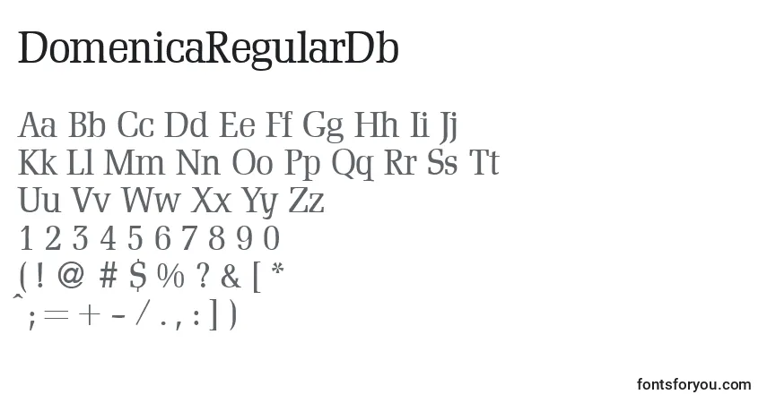 A fonte DomenicaRegularDb – alfabeto, números, caracteres especiais