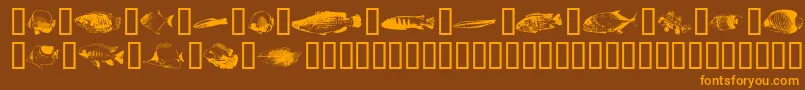 Fishpoa-Schriftart – Orangefarbene Schriften auf braunem Hintergrund