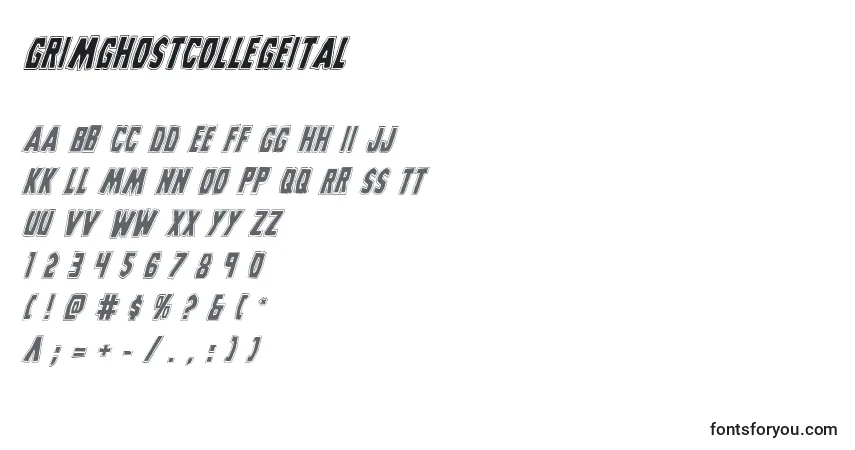 Czcionka Grimghostcollegeital – alfabet, cyfry, specjalne znaki