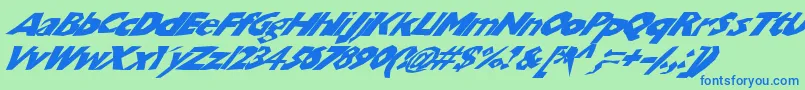Chunkoblockoslantedwild Font – Blue Fonts on Green Background