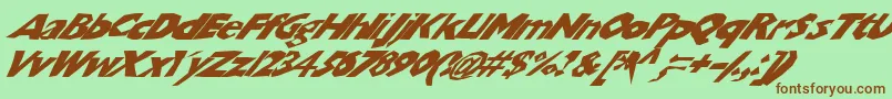 フォントChunkoblockoslantedwild – 緑の背景に茶色のフォント